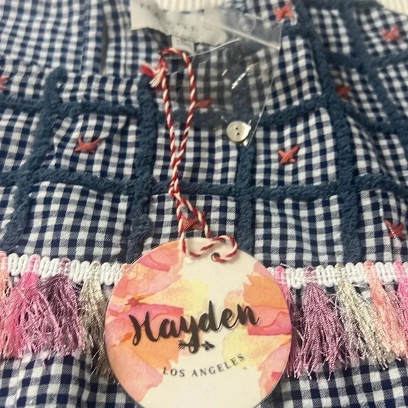 HAYDEN Los Angeles NWT Mini Dress Size MEDIUM Tassel Embroidered Gingham Pockets - Picture 7 of 13